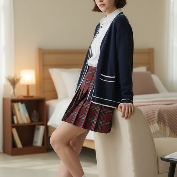 Truth Navy Blue Cardigan with White Trim Size Medium - Picture 3 of 10